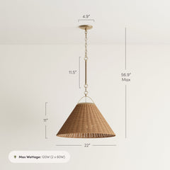 Modern Farmhouse Coastal Rattan Pendant Vintaged Brass (Set of 2)