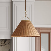 Modern Farmhouse Coastal Rattan Pendant Vintaged Brass