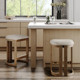 Barrel Wooden Backless Bar Stool Light Brown Set of 2