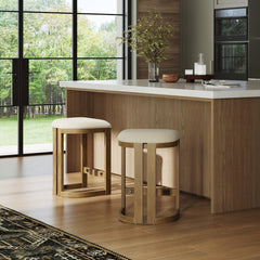 Barrel Wooden Backless Bar Stool Light Brown
