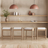 Backless Wooden Bar Stool with Boucle Upholstery Light Brown (Set of 4)