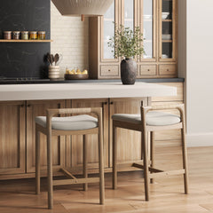 Modern Wooden Upholstered Low Back Counter Stool Light Brown