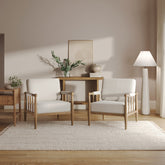Bohemian Boucle Accent Chair with Arm Cream Boucle (Set of 2)
