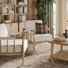 Bohemian Boucle Accent Chair with Arm Cream Boucle (Set of 2)