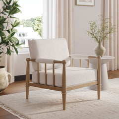 Bohemian Boucle Accent Chair with Arm Cream Boucle