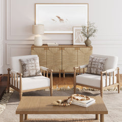 Bohemian Boucle Accent Chair with Arm Cream Boucle