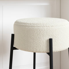 Round Boucle Backless Counter Height Bar Stools (Set of 2)