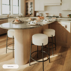 Round Boucle Backless Counter Height Bar Stools (Set of 2)