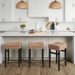 Seagrass Counter Height Bar Stools Black (Set of 3)