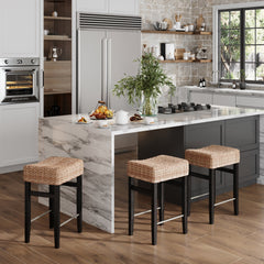 Seagrass Counter Height Bar Stools Black (Set of 3)
