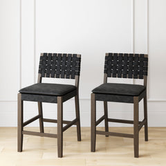 Faux Suede Woven Counter Height Bar Stools Black (Set of 2)