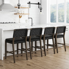 Faux Suede Woven Counter Height Bar Stools Black (Set of 4)