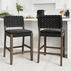 Faux Suede Woven Counter Height Bar Stools Black (Set of 2)