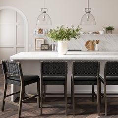 Faux Suede Woven Counter Height Bar Stools Black (Set of 4)