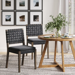 Faux Suede Dining Chair Black (Set of 2)