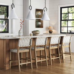 Faux Leather Woven Counter Height Bar Stools White (Set of 4)