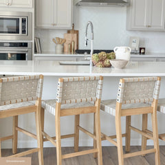 Faux Leather Woven Counter Height Bar Stools White (Set of 3)