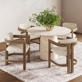 Boucle Dining Chair w/ Curved Back and Arm Light Brown (Set of 4)