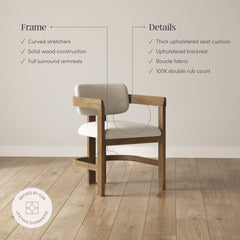 Boucle Barrel Dining Chair w/ Curved Back and Arm Light Brown