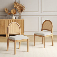 Boucle & Rattan Dining Chair Warm Pine (Set of 2)