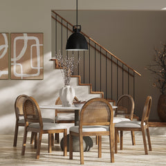 Boucle & Rattan Dining Chairs Light Brown (Set of 6)
