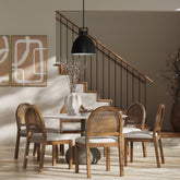 Boucle & Rattan Dining Chairs Light Brown (Set of 6)