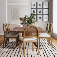 Boucle & Rattan Dining Chairs Light Brown (Set of 6)