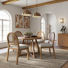 Boucle & Rattan Dining Chair Light Brown