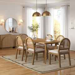 Boucle & Rattan Dining Chair Light Brown