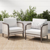 Outdoor Wood & Rattan Patio Arm Chairs Graphite (Set of 2)