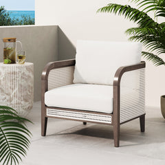 Outdoor Wood & Rattan Patio Arm Chair Graphite