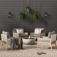 Outdoor Wood & Rope Patio Arm Chairs Medium Gray (Set of 4)