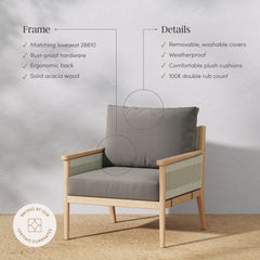 Outdoor Wood & Rope Patio Arm Chair Medium Gray