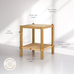 Coastal Wood & Seagrass 2-Tier Side Table Light Brown (Set of 2)