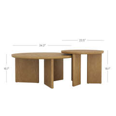 Mid-Century Modern Wood Nesting Coffee Table Set Light Brown