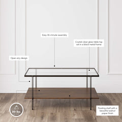 Glass Top Modern Coffee Table Walnut