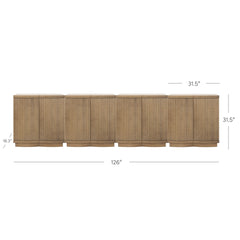 Mid-Century Modern Large Fluted Credenza Light Brown (Set of 4)