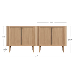 Mid-Century Modern Wood U-Shaped Leg Credenza Raw Oak (Set of 2)