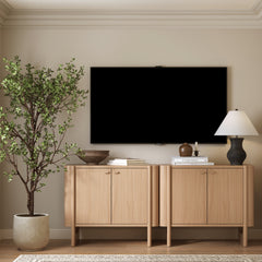 Mid-Century Modern Wood U-Shaped Leg Credenza Raw Oak (Set of 2)