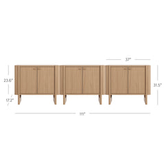 Mid-Century Modern Wood U-Shaped Leg Credenza Raw Oak (Set of 3)