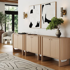 Mid-Century Modern Wood U-Shaped Leg Credenza Raw Oak (Set of 3)