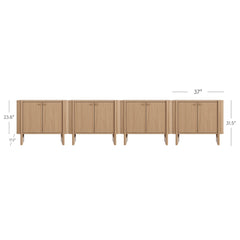 Large Mid-Century Modern Solid Wood Credenza Raw Oak (Set of 4)