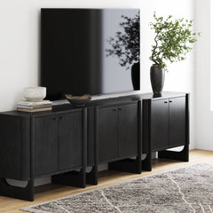 Mid-Century Modern Solid Wood Accent Cabinet Credenza Black (Set of 3)
