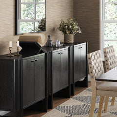 Mid-Century Modern Solid Wood Accent Cabinet Credenza Black (Set of 3)