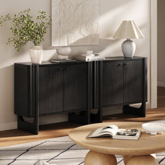 Mid-Century Modern Solid Wood Accent Cabinet Black