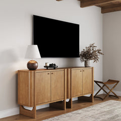Mid-Century Modern Wood U-Shaped Leg Credenza Light Brown (Set of 2)