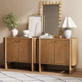 Mid-Century Modern Wood U-Shaped Leg Credenza Light Brown (Set of 2)