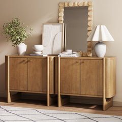 Mid-Century Modern Wood U-Shaped Leg Credenza Light Brown (Set of 2)