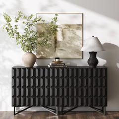 Contemporary Credenza Storage with Textured Front Black Oak (Set of 2)