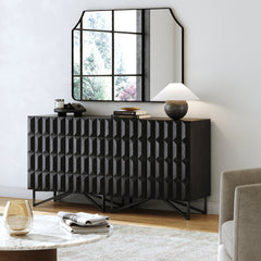 Contemporary Credenza Storage with Textured Front Black Oak (Set of 2)